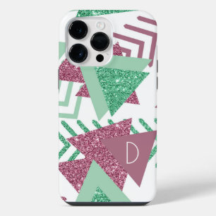 80er Frisch Abstrakt Rosa und Grüne Form Monogra iPhone 14 Pro Max Hülle