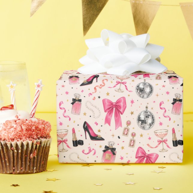 80er Glamour-Mode Geburtstags-Geschenkpapier Geschenkpapier (Geburtstagsparty)