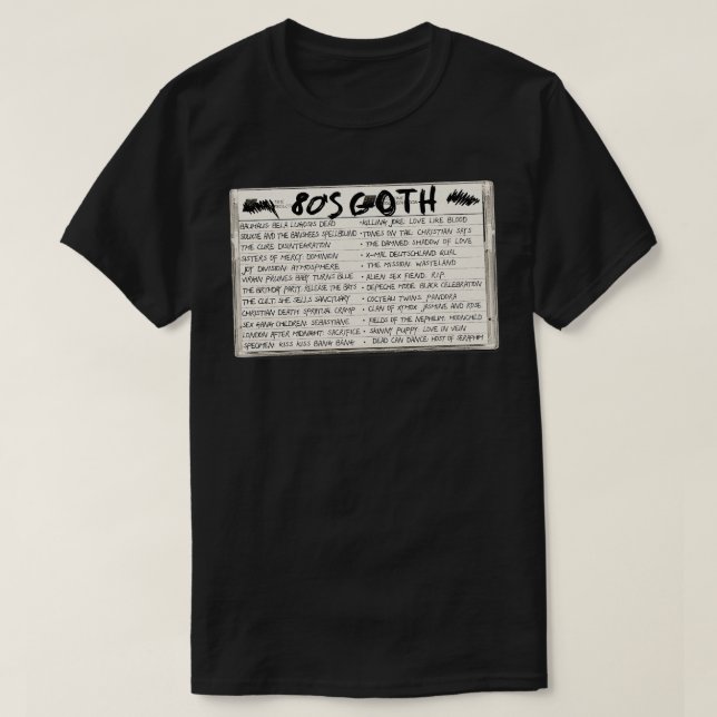 80er Goth Mix Tape Cassette T-Shirt (Design vorne)