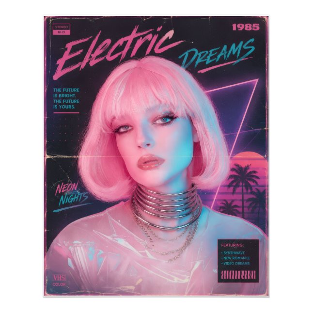 80er-Jahre-Ästhetik Synthwave Pink Fotodruck (Vorne)