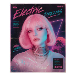 80er-Jahre-Ästhetik Synthwave Pink  Poster