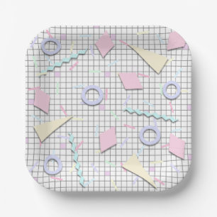 80er Jahre Candy Pastell Geo Druckplatten Pappteller