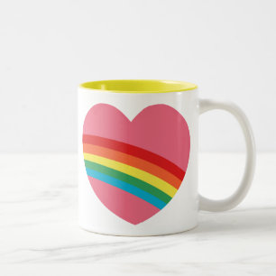 80er Jahre Dicke Regenbogen-Herz-Tasse Zweifarbige Tasse
