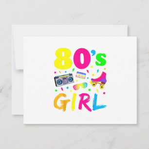 80er Jahre Mädchen Geburtstagsfeier Kostüm Retro V RSVP Karte