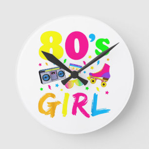 80er Jahre Mädchen Geburtstagsfeier Kostüm Retro V Runde Wanduhr
