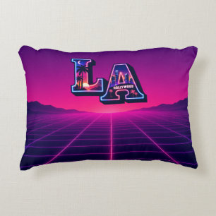 80er Kalifornien Style Neon LA Typografie Kunst Dekokissen