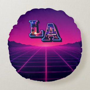 80er Kalifornien Style Neon LA Typografie Kunst Rundes Kissen
