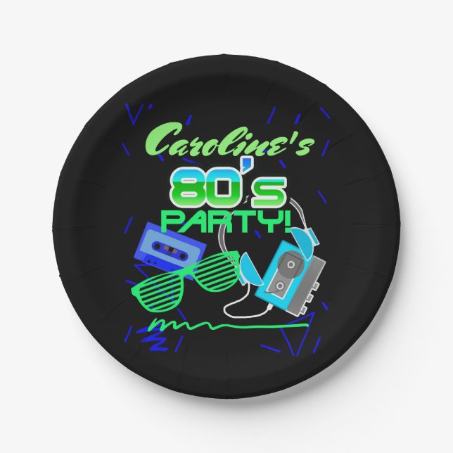 80er Kassetten-Band-Party Pappteller (Vorderseite)