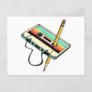80er Kassettenband Bleistift 1980er Retro Vintage Feiertagspostkarte