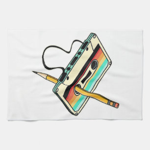 80er Kassettenband Bleistift 1980er Retro Vintage  Geschirrtuch
