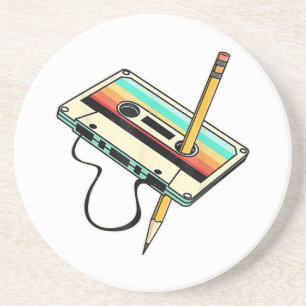 80er-Kassettenband-Bleistift 1980er Retro Vintage- Getränkeuntersetzer
