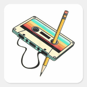 80er Kassettenband Bleistift 1980er Retro Vintage Quadratischer Aufkleber