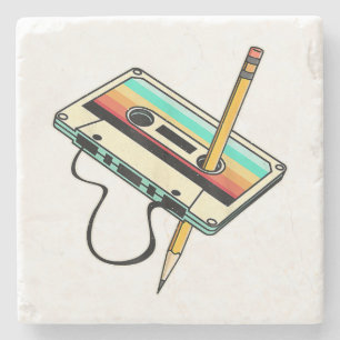 80er Kassettenband Bleistift 1980er Retro Vintage Steinuntersetzer