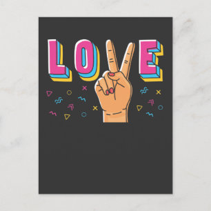 80er Liebe Hand Peace Sign 90er Retro Hippie Graph Postkarte