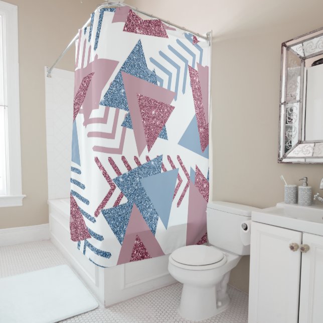 80er Lunar Abstrakt | Dusty Mauve Pink und Blau Duschvorhang (Beispiel)