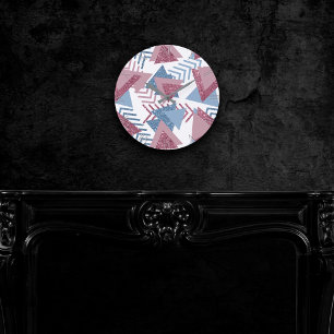 80er Lunar Abstrakt   Dusty Mauve Pink und Blau Runde Wanduhr