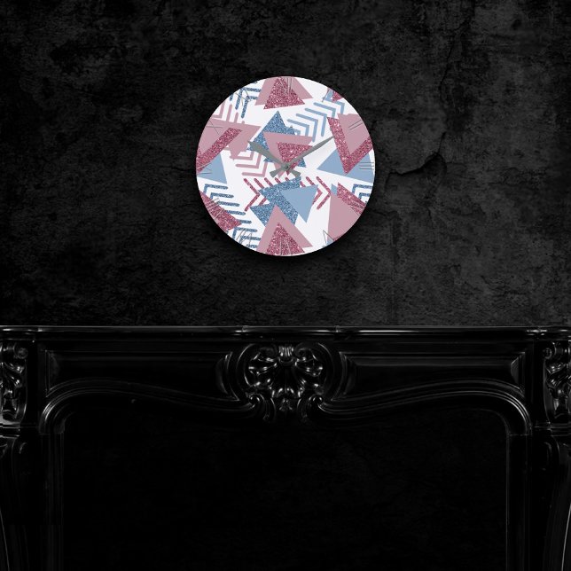 80er Lunar Abstrakt | Dusty Mauve Pink und Blau Runde Wanduhr (Von Creator hochgeladen)