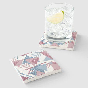 80er Lunar Abstrakt   Dusty Mauve Pink und Blau Steinuntersetzer