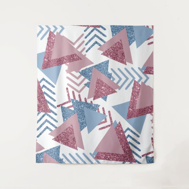 80er Lunar Abstrakt | Dusty Mauve Pink und Blau Wandteppich (Vorderseite)