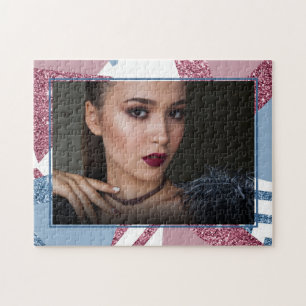 80er Lunar Abstrakt Rosa und blaues Foto Puzzle
