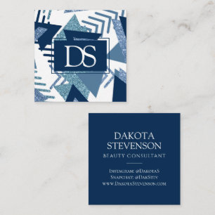 80er Luxe Abstrakt   Türkis- und Marine-Monogramm Telefonnummerkarte