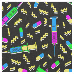 80er medizinisches Muster aus schwarzem Gewebe Stoff