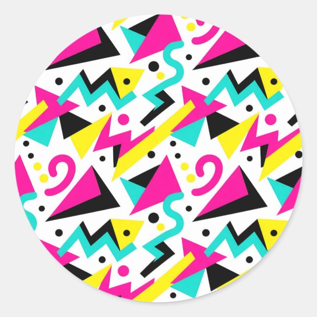 80er Memphis geometrisches Muster Runder Aufkleber (Vorderseite)
