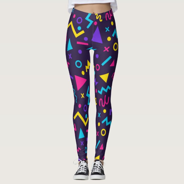 80er Memphis-Stil-Muster Leggings (Vorderseite)