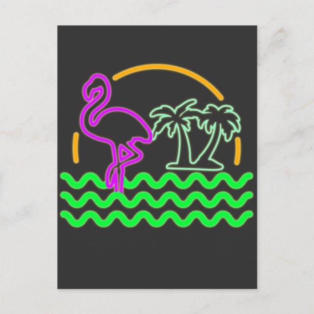 80er Miami Retro Neon Pink Flamingo T - Shirt Postkarte (Vorderseite)