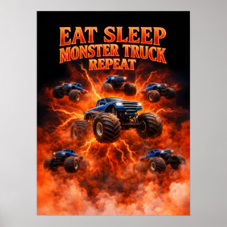 80er-Monster-Truck-Schwarzpressung Poster