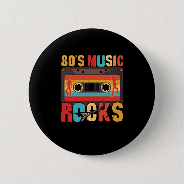 80er Music Rocks - Vintages Retro gestört Button (Vorderseite)