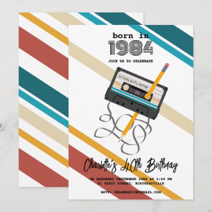 80er-Musik Retro-Kassette 40. Vierzigster Geburtst Einladung