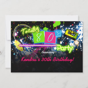 80er Neon-Farb-Glow-Party-Einladung Einladung