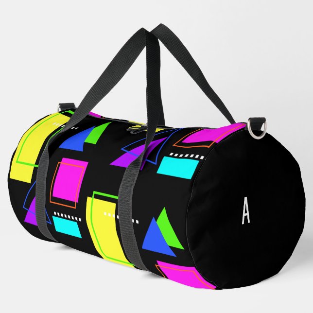 80er NEON FLUORESCENT FARBGEOMETRISCHES FORMBLATT Duffle Bag (Linke Ecke)
