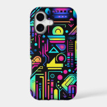 80er Neon-Geometrisches Muster iPhone-Hülle | Retr