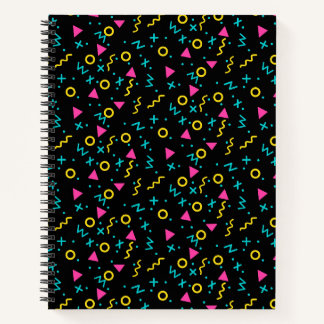 80er Neon-Geometrisches Muster Pink Türkis Gelb Bl Notizbuch