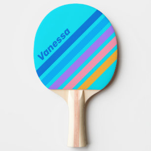 80er Neon-Ozean-Himmel-Schrägstreifen mit Namen Tischtennis Schläger