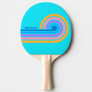 80er Neon-Ozean-Himmel-Streifen mit Namen Tischtennis Schläger