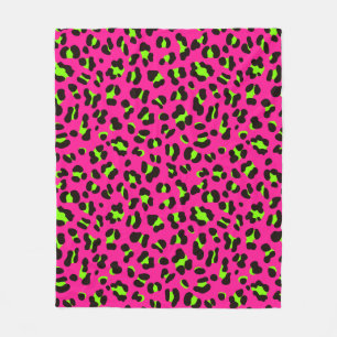 80er Neon Pink Fuchsia und Lime Green Leopard Fleecedecke