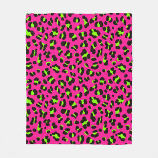 80er Neon Pink Fuchsia und Lime Green Leopard Fleecedecke