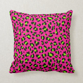 80er Neon Pink Fuchsia und Lime Green Leopard Kissen