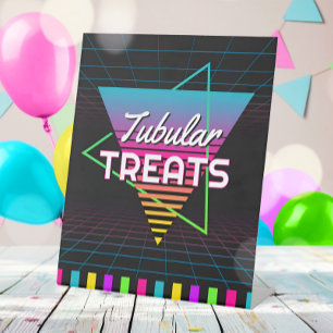 80er Neon Retro Party Food Pedestal Zeichen Sockelschild