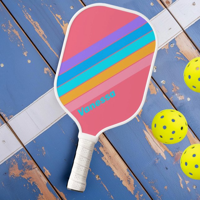 80er Neon Sunrise mit Namen gestrichen Pickleball Schläger (Von Creator hochgeladen)