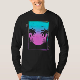 80er Palm Trees Sunrise Beach Tropical Summer Vapo T-Shirt