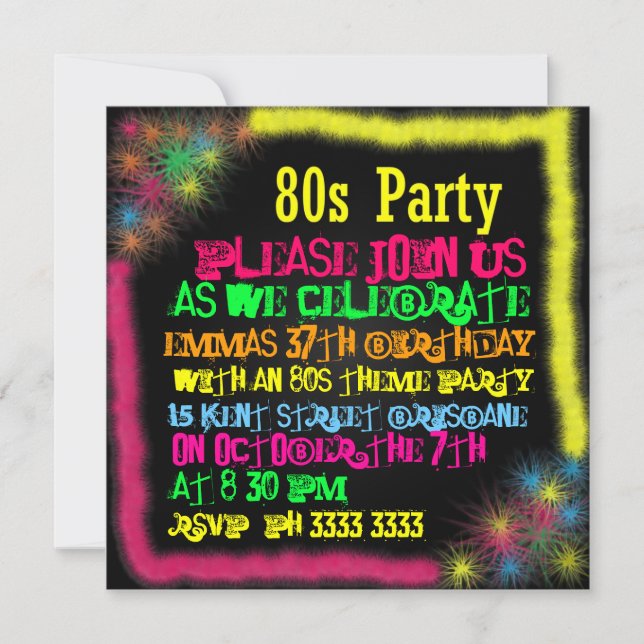 80er Party Einladungen (Vorderseite)