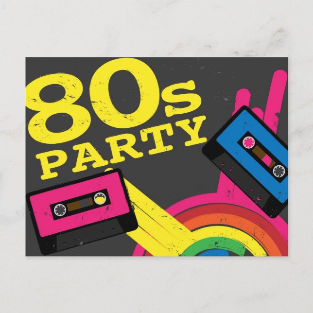 80er Party Einladungspostkarte (Vorderseite)