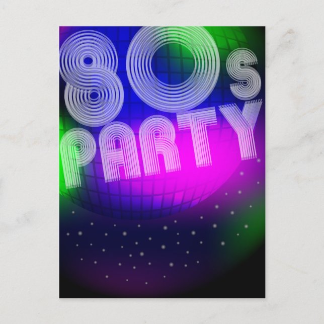 80er Party Einladungspostkarte (Vorderseite)