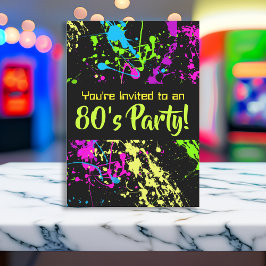 80er Party Retro Neon Paint Spritzer Geburtstag Einladung
