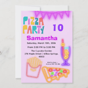80er Pizza-Party-Einladung - Neon-Arcade-Thema Einladung