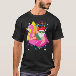 80er Pool Party Santa Sonnenbrille Flamingo Weihna T-Shirt